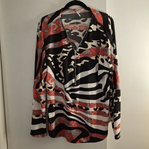 Last Tango Women's Black and Red Patterned Blouse